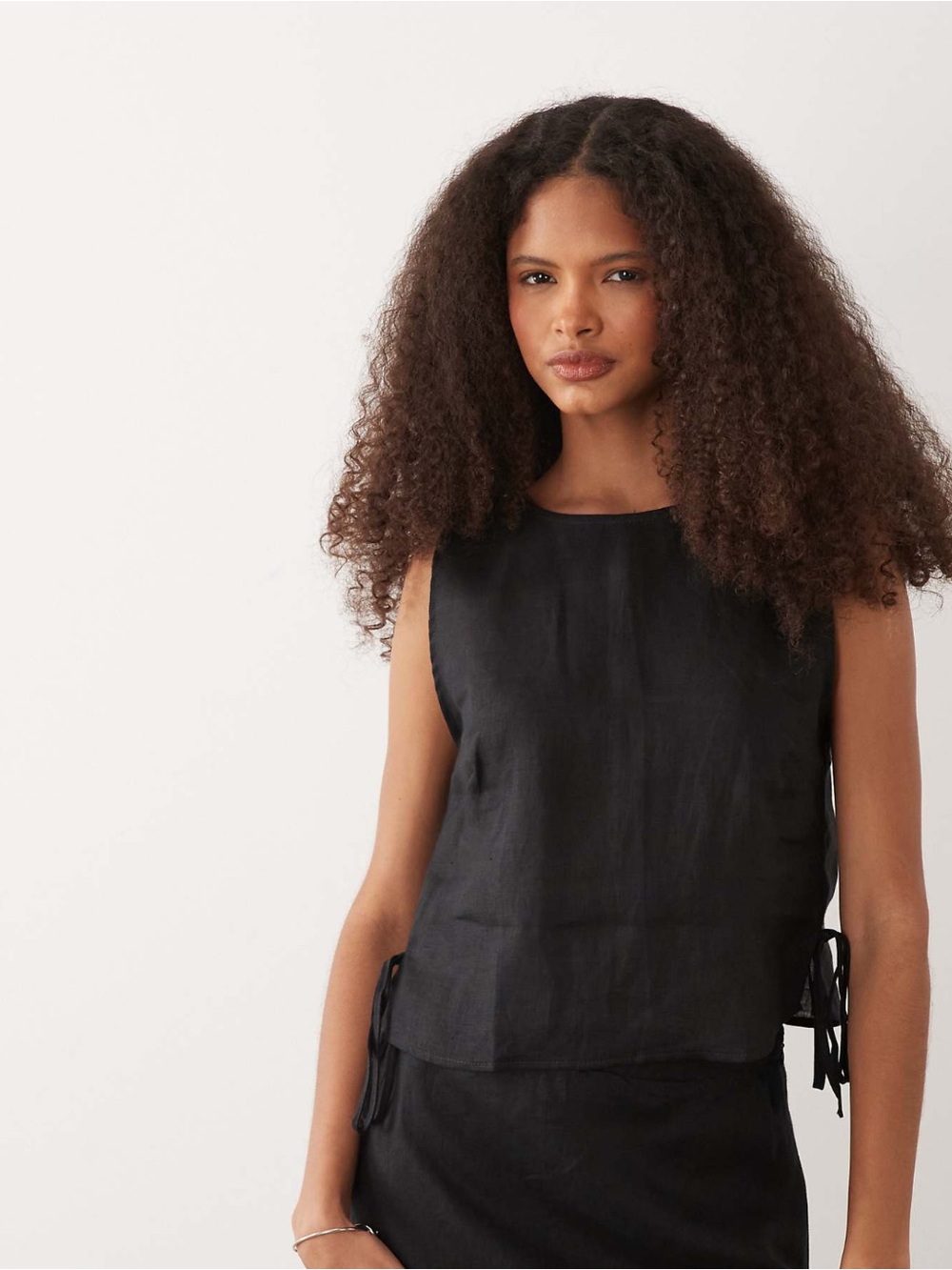 Mango 100% Linen Sleeveless Side-Tie Top